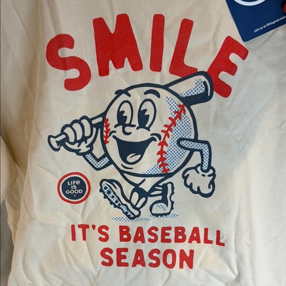 Vintage Life is Good Baseball T-Shirt, Large, Crusher, Cream colored, SMILE! NWT - Picture 4 of 8